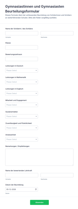 Gymnasiastinnen Und Gymnasiasten Beurteilungsformular