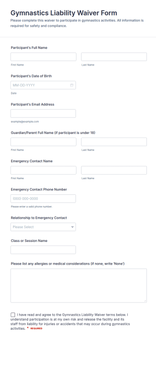 Gymnastics Liability Waiver Form Template