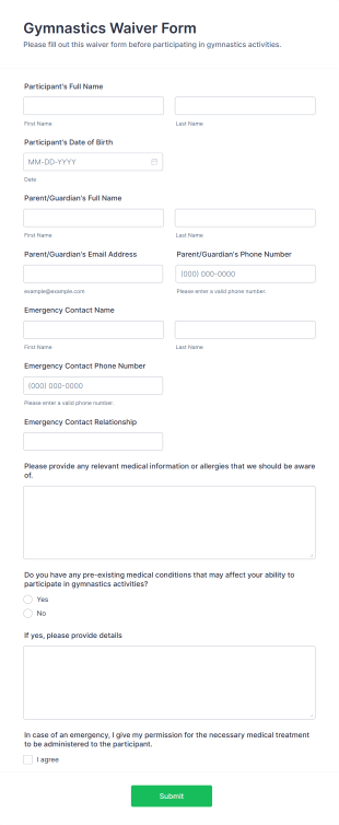 Gymnastics Waiver Form Template