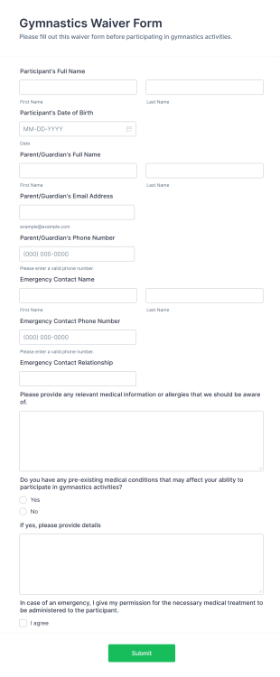 Gymnastics Waiver Form Template
