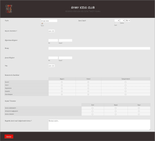 Gymy Kids Club Birebir Dersler Gelişim Takip Form Şablonu