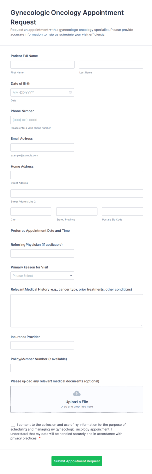Gynecologic Oncology Appointment Request Form Template