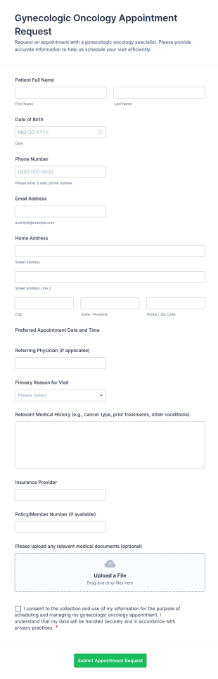 Gynecologic Oncology Appointment Request Form Template