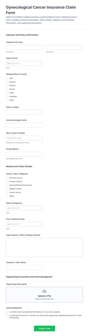Gynecological Cancer Insurance Claim Form Template
