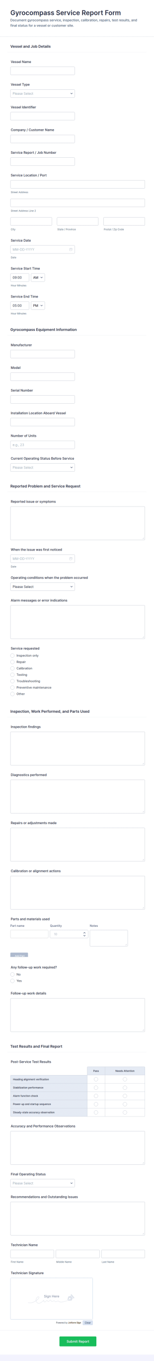 Gyrocompass Service Report Form Template