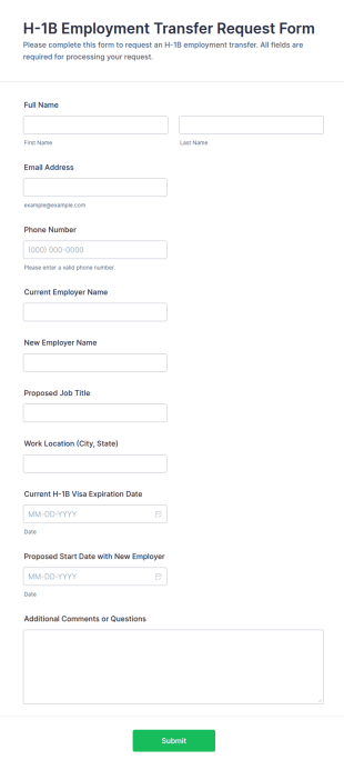 H 1B Employment Transfer Request Form Template
