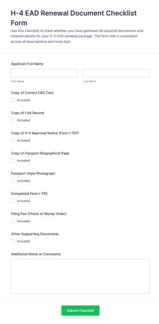 H 4 EAD Renewal Document Checklist Form Template