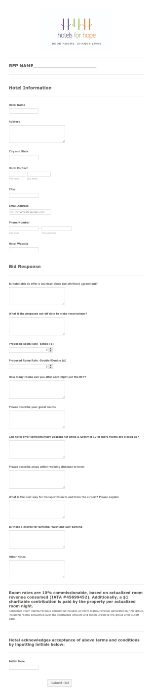 Hotel Request For Proposal Submission Form Template
