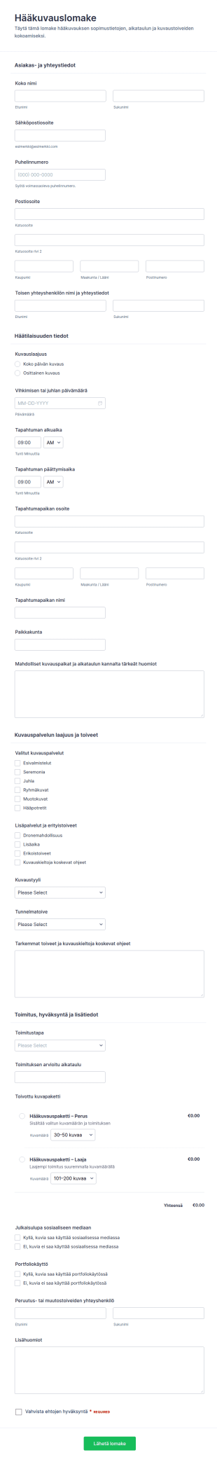 Hääkuvauslomake