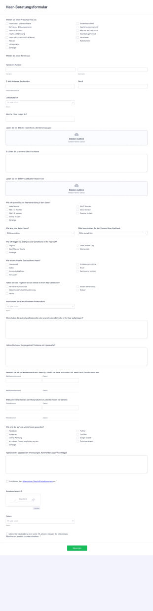 Haar Beratungsformular Form Template
