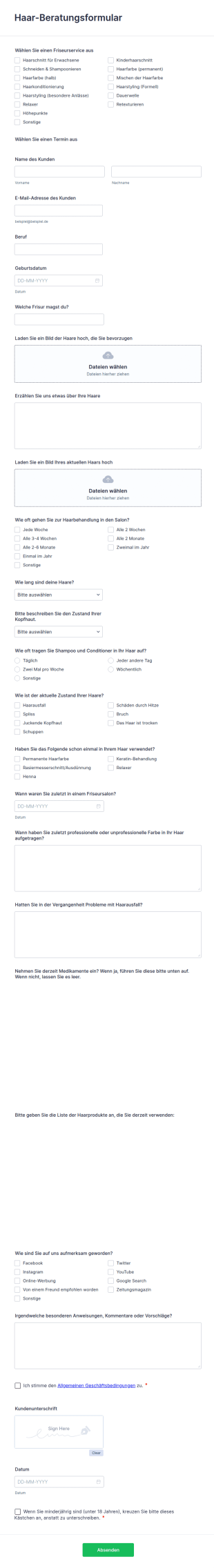Haar Beratungsformular
