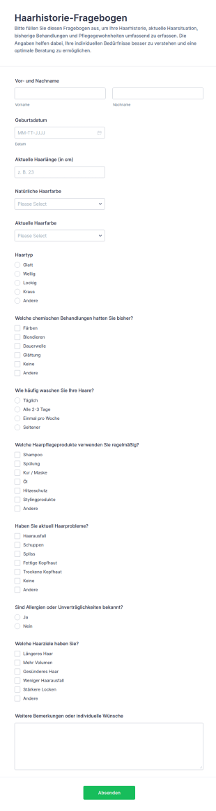 Haar Geschichte Fragebogen