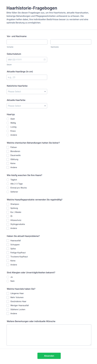 Haar Geschichte Fragebogen