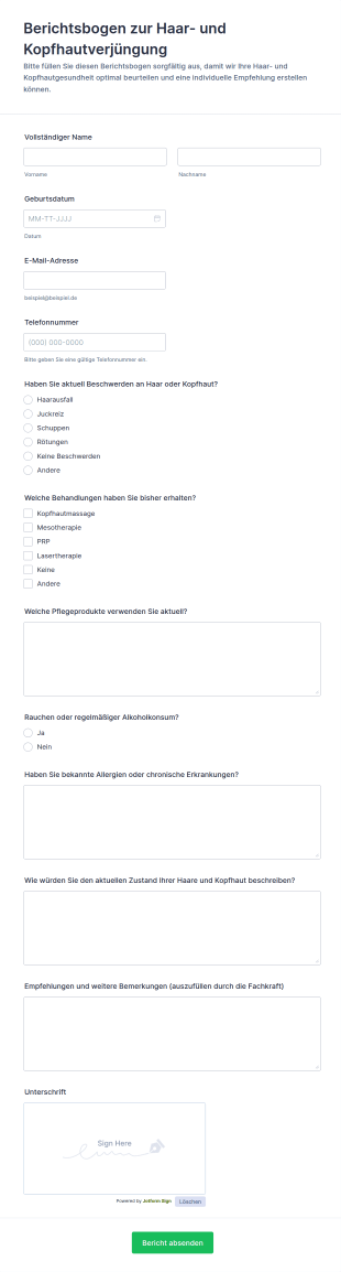 Haar Und Kopfhautregenerationsbericht Fragebogen 🌿✨