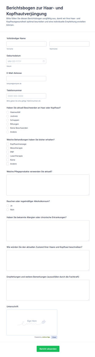 Haar Und Kopfhautregenerationsbericht Fragebogen 🌿✨