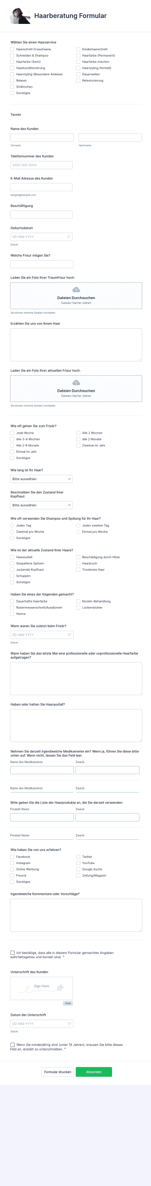 Haarberatung Formular