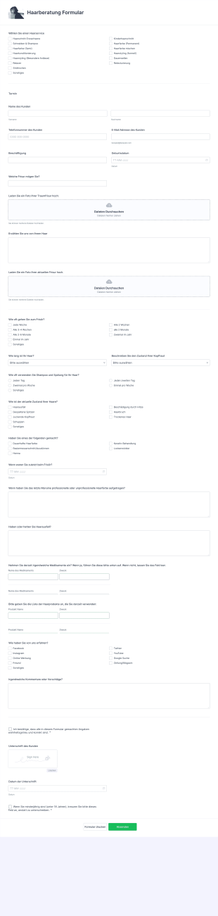 Haarberatung Formular Form Template