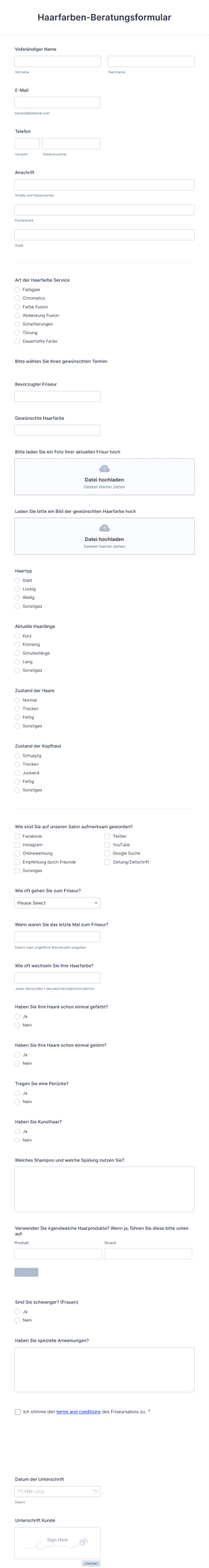 Haarfarben Beratungsformular Form Template