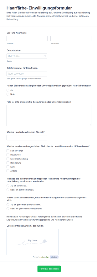 Haarfarben Einwilligungsformular