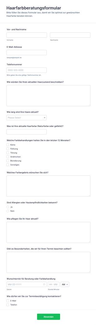 Haarfarbenberatung Formular