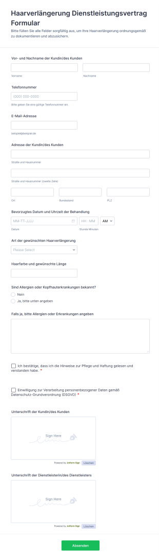 Haarverlängerung Dienstleistungsvertrag Formular