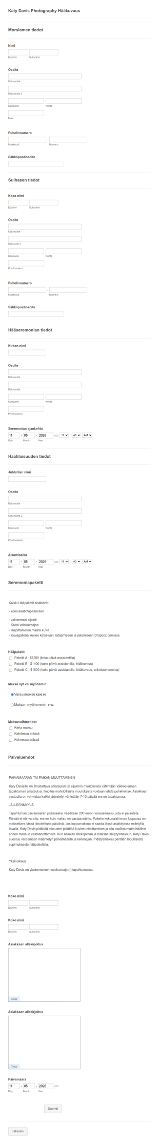 Häätilaisuuden Sopimuslomake