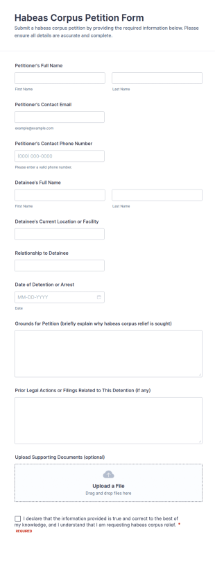Habeas Corpus Petition Form Template