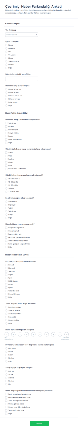 Haber Farkındalık Anketi Form Şablonu