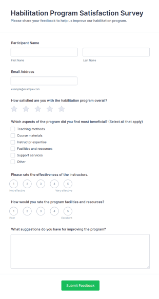 Habilitation Program Satisfaction Survey Form Template