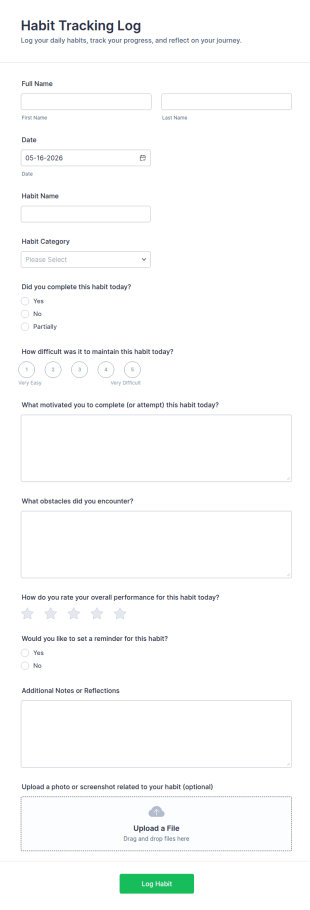 Habit Tracking Log Form Template