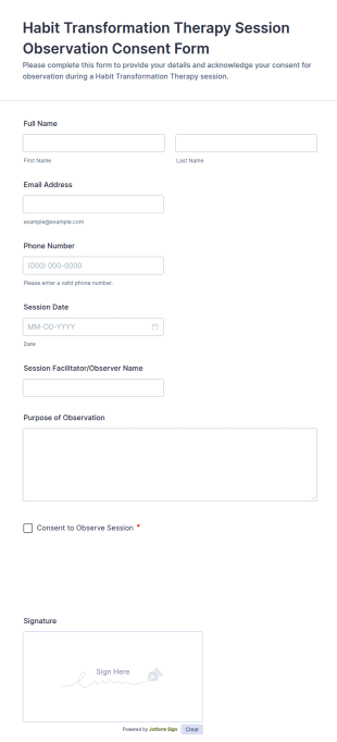 Habit Transformation Therapy Session Observation Consent Form Template