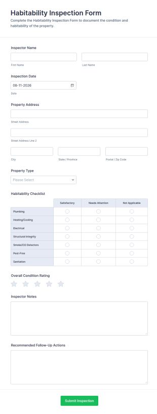 Habitability Inspection Form Template