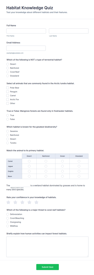 Habitat Knowledge Quiz Form Template