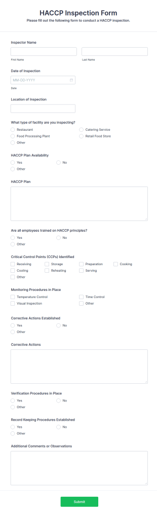 HACCP Inspection Form Template