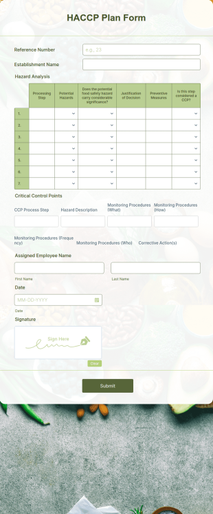 HACCP Plan Form Template