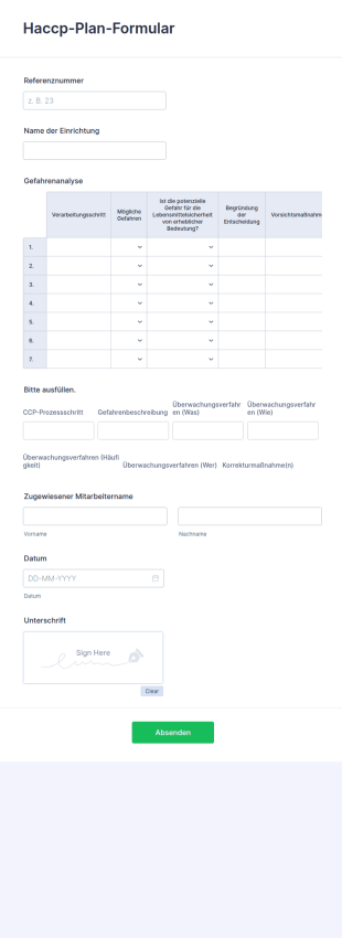 Haccp Plan Formular