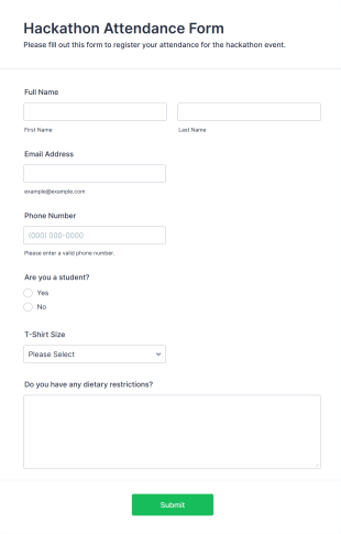 Hackathon Attendance Form Form Template