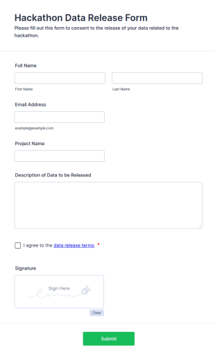 Hackathon Data Release Form Template