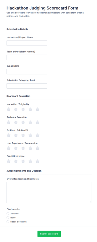 Hackathon Judging Scorecard Form Template