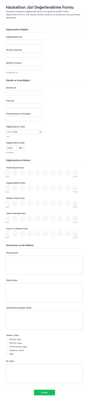 Hackathon Jüri Değerlendirme Form Şablonu