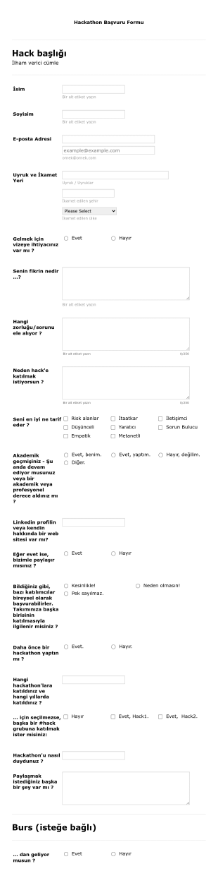 Hackathon Kayıt Form Template