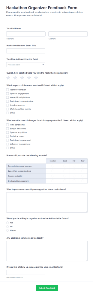 Hackathon Organizer Feedback Form Template