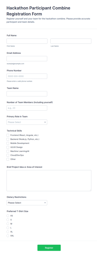 Hackathon Participant Combine Registration Form Template