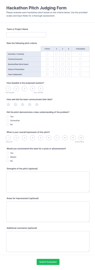 Hackathon Pitch Judging Form Template