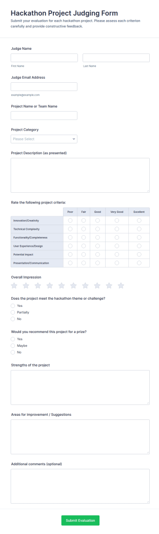 Hackathon Project Judging Form Template