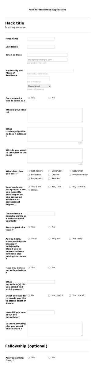 Hackathon Registration Form Hackathon Applications Form Template