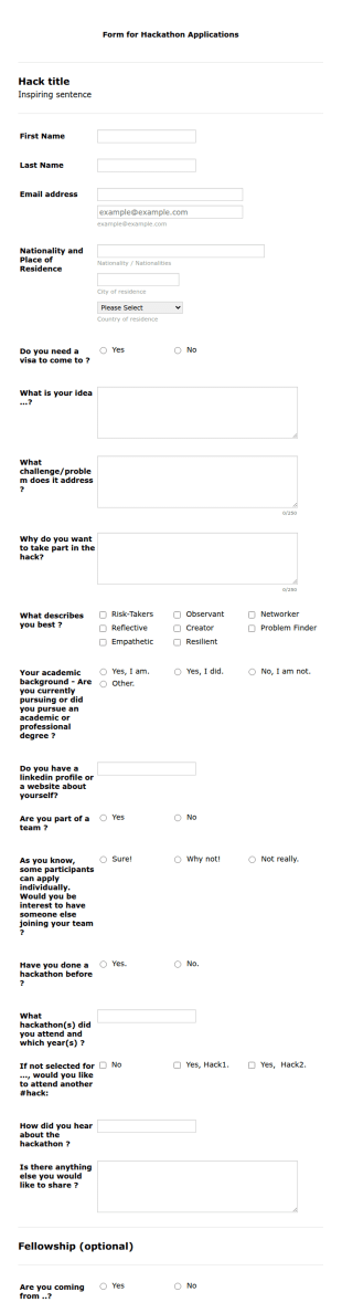 Hackathon Registration Form Hackathon Applications