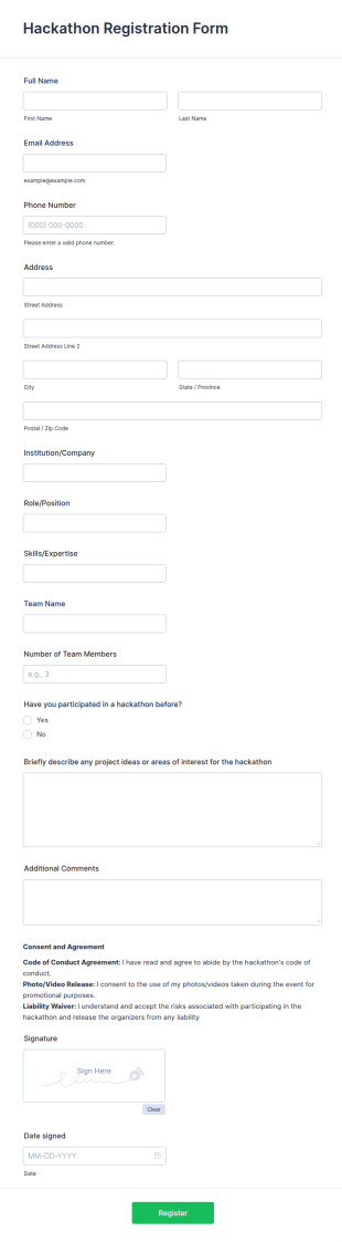 Hackathon Registration Form Template