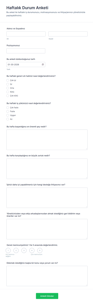 Haftalık Durum Anketi Form Şablonu