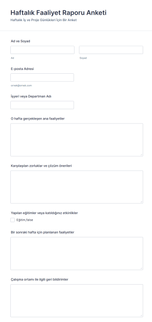 Haftalık Faaliyet Raporu Anketi Form Şablonu